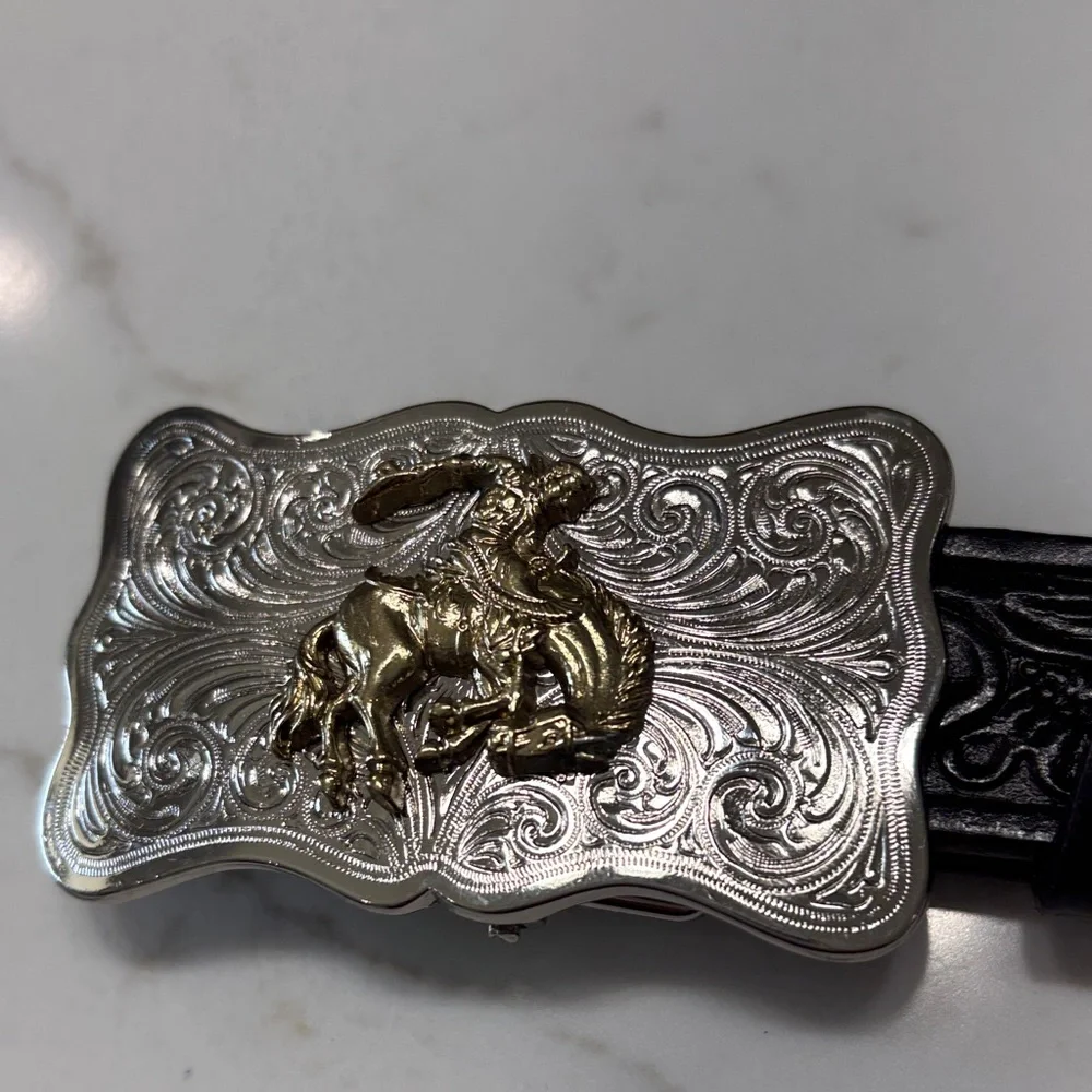 Justin Black Belt with Silver and Gold Buckle